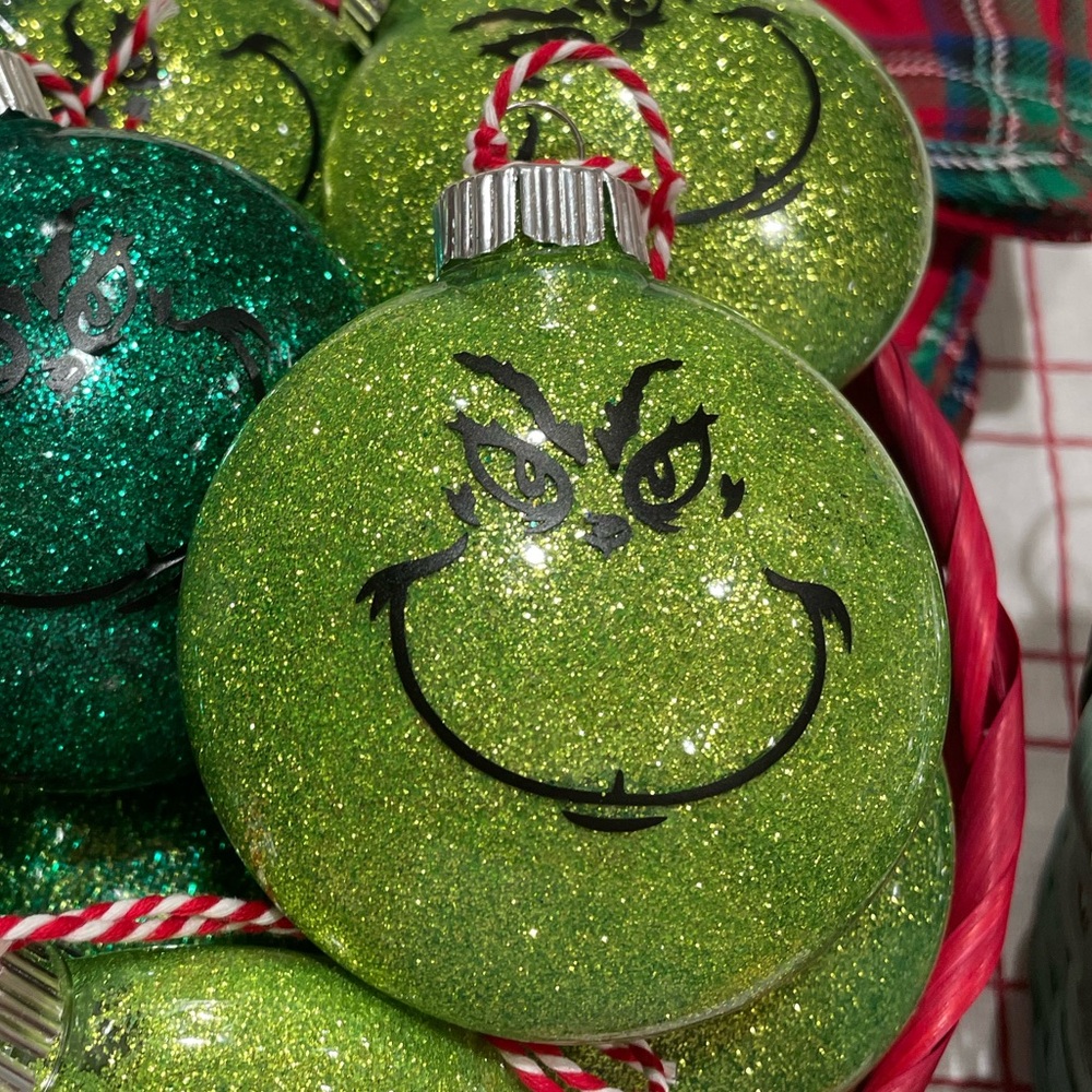 Sparkling Green Grinch Holiday Ornaments